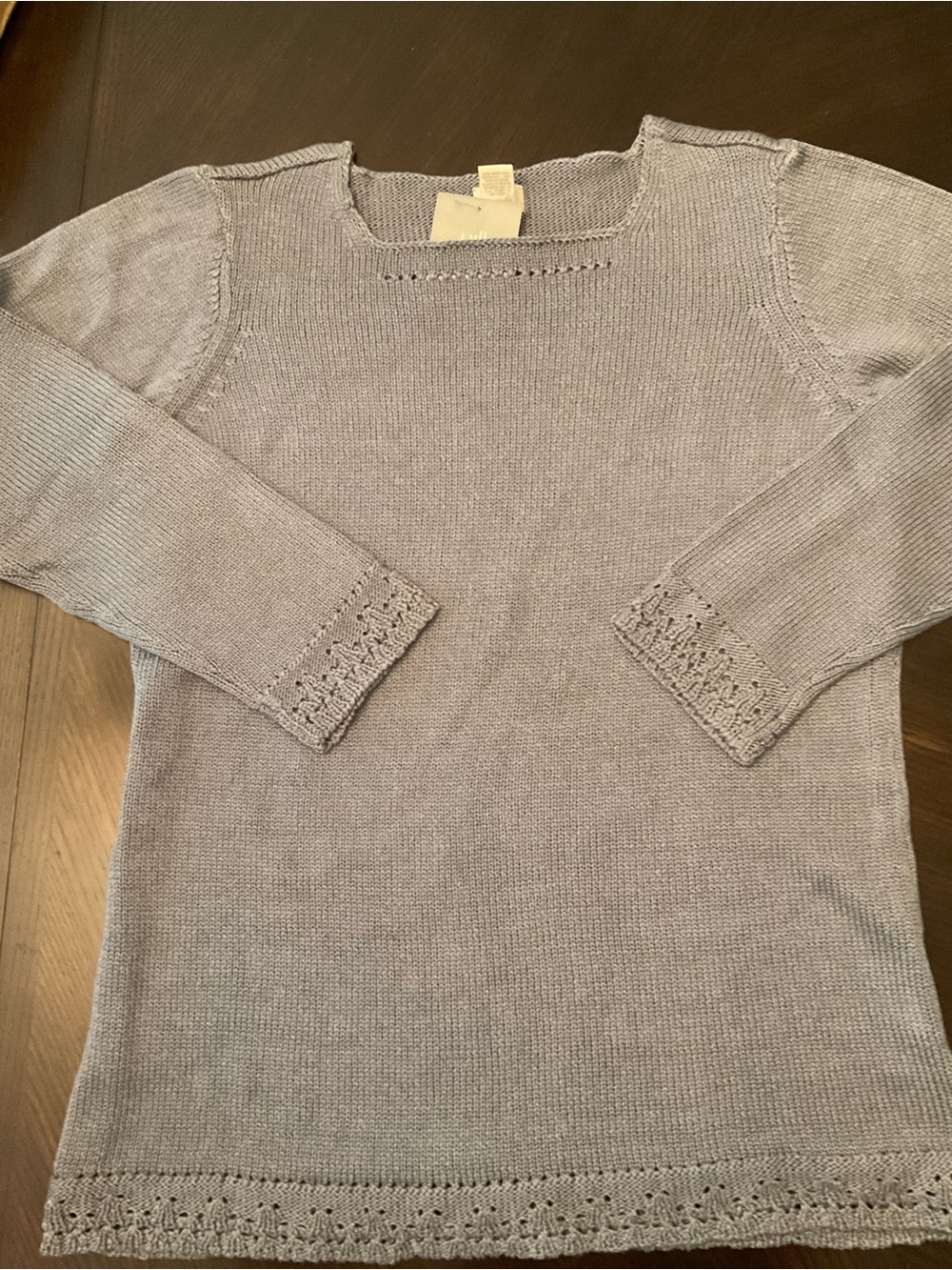 J. Jill Sweater Lightweight 100% cotton  w/eyelet knit trim blue NWT Size M